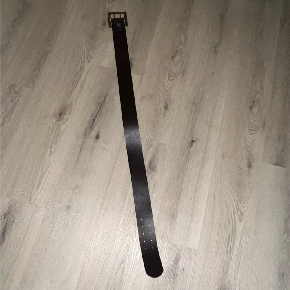 Mango Brown Leather Belt with Gold Buckle | Size L